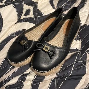Black Leather Kate Spade Flatform Espadrilles Size 7.5